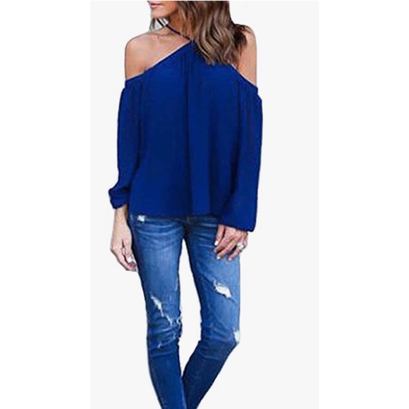 Women's Spaghetti Halter Off The Shoulder Blouse Long Sleeve Shirt Tops - Picture 3 of 4